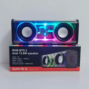 V8 Transparent Mecha BT Speaker RGB TWS Bass Subwoofer Bluetooth Speaker Loudspeaker for Creative Gift Use