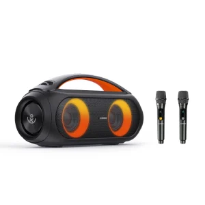 Vibe Plus Karaoke Machine with 2 Wireless Microphones 80W Portable PA System Speaker with Disco Lights for Home Parties