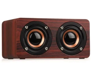 W5 1500mah Wooden Bedside Dual Speakers Wireless BT Speaker Vintage Wood Retro Small Mini Home Theatre TF Card Computer Mic