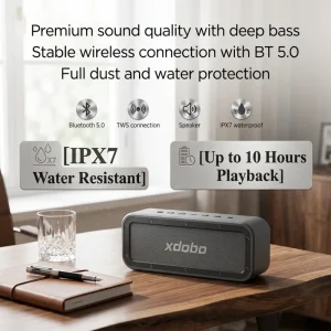 Wake 50W BT 5.0 Wireless Bluetooth Portable Speaker Deep Bass Music Player IPX7 Waterproof Outdoor TF Card AUX