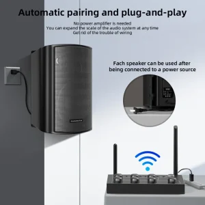 Wall Mounted Wireless for 50W Mono Hi-Res Audio 6.5 Inch Commercial Speaker System for Restaurants Gyms Classrooms