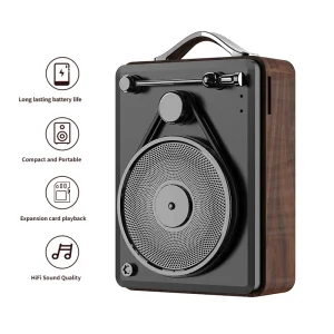 Walnut Wood Effect Retro Bluetooth Speaker FM Radio TWS Stereo Bass Control Music Player Small Portable Wireless BT Speaker