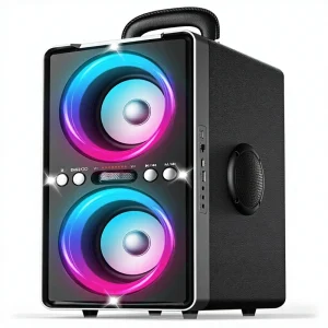 Wireless Bluetooth Boombox Speaker with Portable Handle and Fast Charging