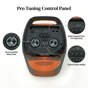 Wireless Boom Box Party Speaker with Two Handheld Mic Professional Control Panel and RGB Ambient Light