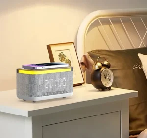 Wireless Charger Alarm Clock Colorful RGB LED Flashing Light Desk Lamp Speaker Mobile Phone Computer Living Room