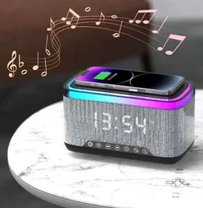 Wireless Fast Charger RGB Night Light Digital Alarm Clock with White Noise Speaker & Bluetooth Speaker for Night & Work
