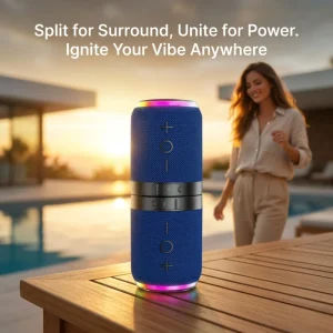 Wireless HS-BT369 2-In-1 Magnetic Speaker 10W Total Detachable TWS IPX6 Fabric Portable Wireless Speaker Party Speaker with LED
