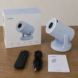 Wireless Smart Home Projector in Pink with Android 11 210 Degree Rotation and 5 Watt Sound Base Speaker for Home Use