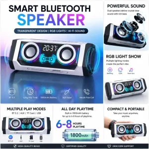 Wireless Speaker V18 Portable LED Dual Subwoofer RGB Lights Clock Function Heavy Bass Outdoor BT Speaker