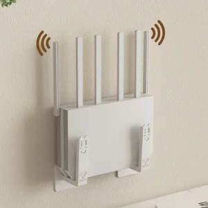 Wireless WiFi Router Shelf Wall-Mounted Storage Rack Socket Power Strip Punch-Free Router Holder Organizer for Home & Office