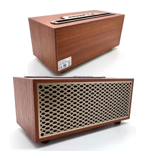 Wireless Wooden Super Bass Stereo Audio System Sound Active Speaker FM Radio Support TF USB Home Theatre Loud Active Speaker