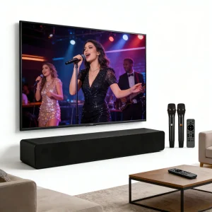 Wooden All in One Karaoke Android Soundbar with WiFi Connection Screen Cast 2.1TV Sound