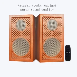 Wooden Bookshelf Speakers HiFi Stereo 5.0 Dual Mode Wireless USB AUX Input Remote Control for Mobile Phone