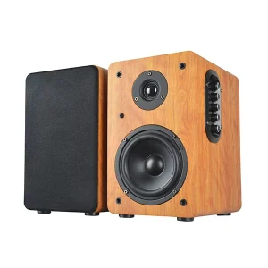 Wooden Super Bass Treble USB SD MMC Wireless Microphone Stereo Active Bookshelf Powered Hi-Fi Speaker