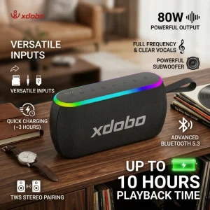 X8 Plus II 80W RGB Portable Bluetooth Speaker DSP Bass Boost TWS Loudspeaker IPX5 Waterproof TF Card AUX USB