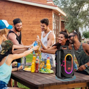YFK ABS10102 Classic Portable Outdoor Subwoofer Rgb Led Home Theatre System Loud Sound Fm Radio Aux Karaoke Mic Wireless Speaker