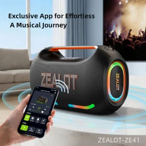 ZE 41 Wireless Speaker RGB LED Lights IPX6 Waterproof 48000mAh Battery 2.1 Channel 6.5″ Woofer APP Support