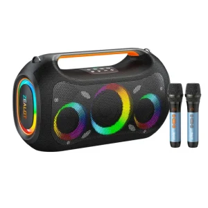 ZE51M 250W Portable Speaker with 2 Wireless MIC IPX6 Waterproof Outdoor Speakers with RGB Light for Party Beach Camping