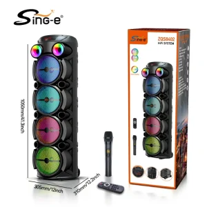 ZQS-8402 Professional Portable RGB Lamp Stereo Speaker 2 Microphones 8″ Woofer Dual Mode for Party KTV DJ