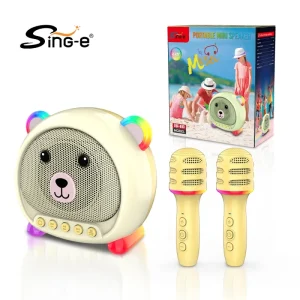 ZQS-K03 3-inch Kids Karaoke Toy Bluetooth Speaker with Dual Wireless Microphones and RGB LED Light Modes