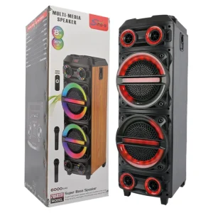 ZQS1328X Professional Double 8 Inch Wooden RGB Lamp DJ Speaker 2 Wireless Microphones Large Karaoke