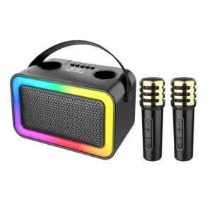ZQS1491W Portable Mini Speaker Rechargeable Wireless with RGB Flash Light Party Home Outdoor 2 Microphones