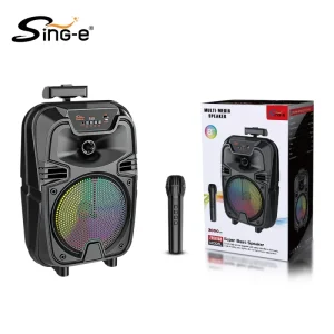 ZQS8188 8″ Portable Pull-Rod BT Speaker with Wireless Mic RGB Lights TWS FM Radio USB TF for Party Outdoor