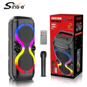 ZQS8230W Double 8″ Party Bluetooth Speaker Mic Remote Control FM USB TF for Dance Performance and Events