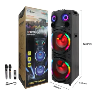 ZQS90221X 100W High Power Dual 12 Inch Bass RGB Wooden Party DJ Wireless Speaker High Fidelity Karaoke Speaker BT